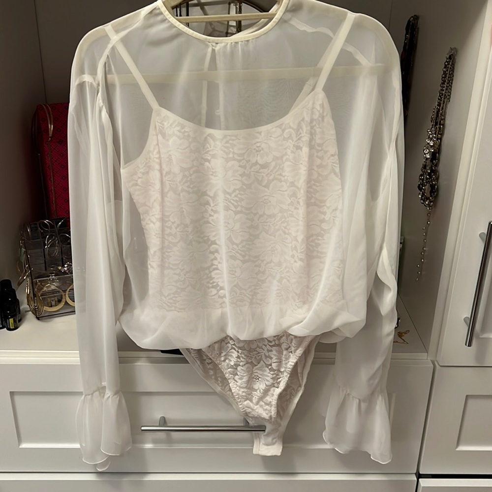 Blouse with lace bodysuit